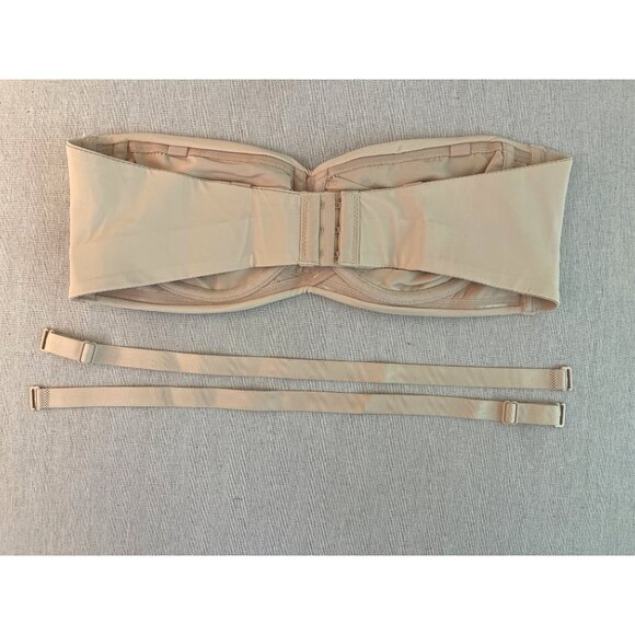 Strapless Beige Bandeau Bra 42/95B With Adjustable Straps & Hook Closure Nylon/S - Picture 2 of 7